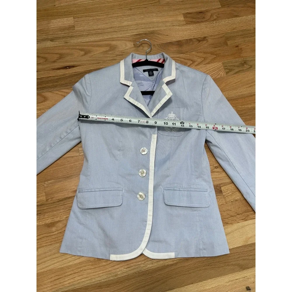 Tommy Hilfiger Blazer Womens Small Light Blue Excellent Preppy Crest Trim